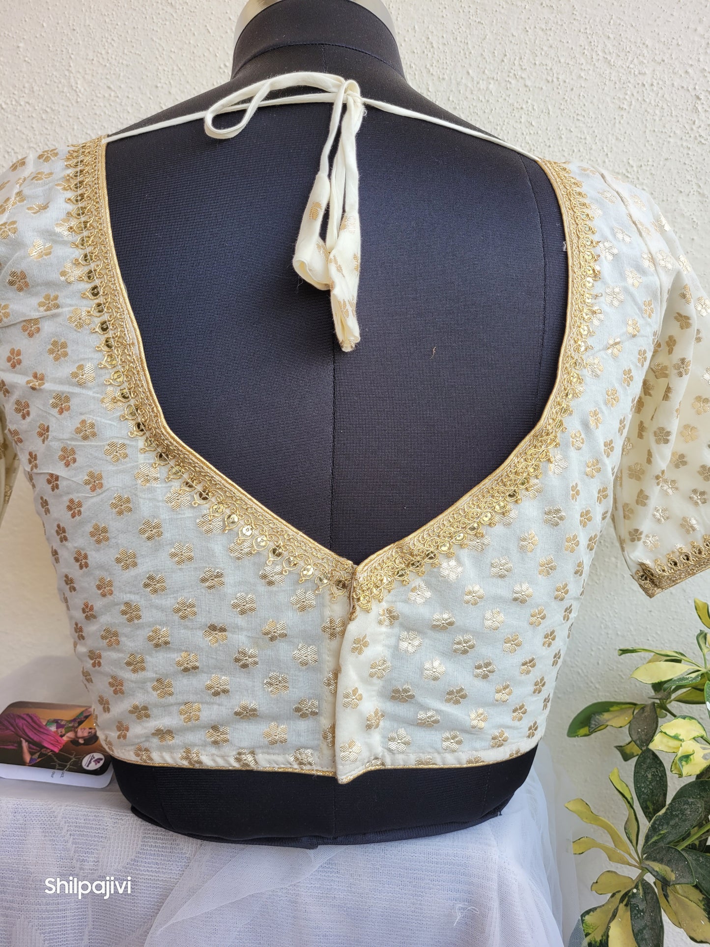 Silk Small Zari Butta Blouse with Sequence Lace work