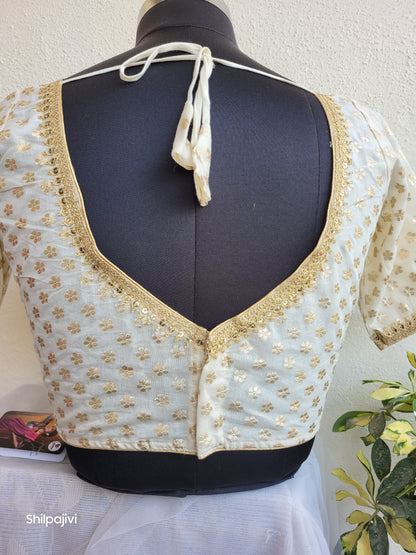 Silk Small Zari Butta Blouse with Sequence Lace work
