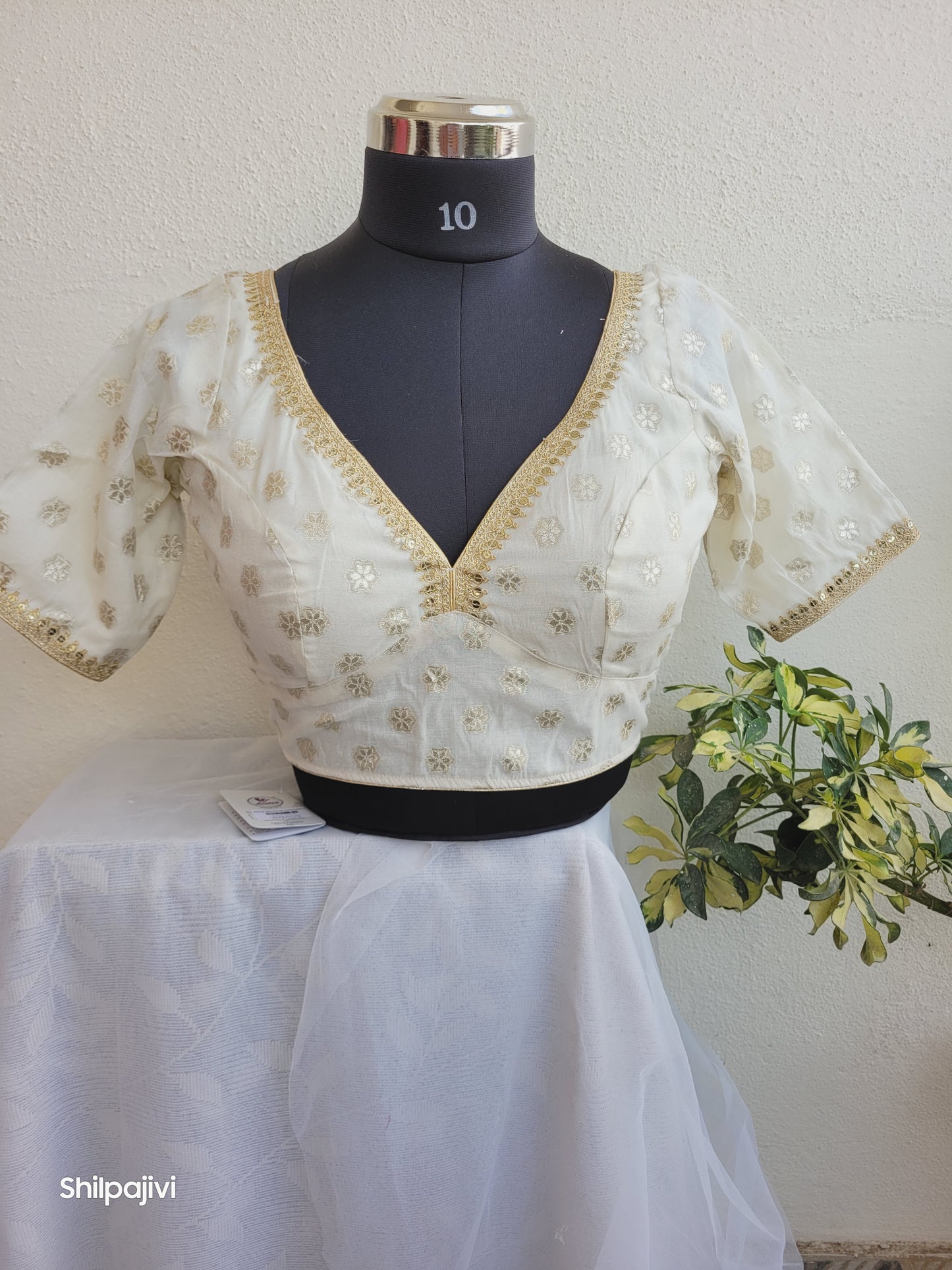 Silk Zari Butta Blouse with Sequence Lace work