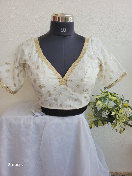 Silk Zari Butta Blouse with Sequence Lace work