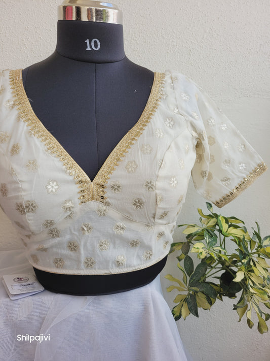 Silk Zari Butta Blouse with Sequence Lace work