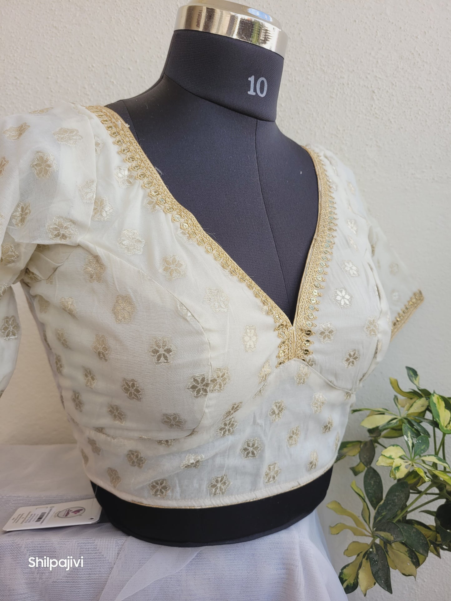 Silk Zari Butta Blouse with Sequence Lace work