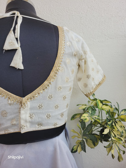 Silk Zari Butta Blouse with Sequence Lace work