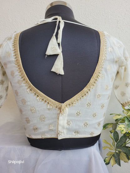 Silk Zari Butta Blouse with Sequence Lace work