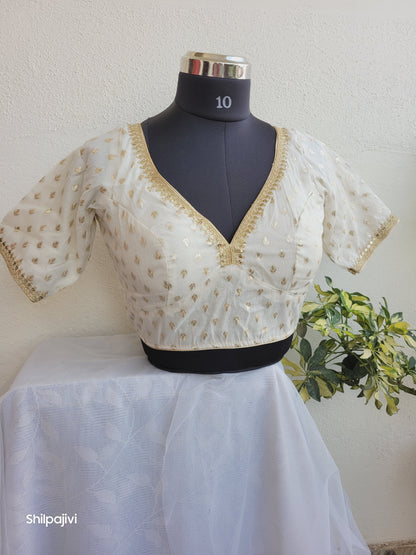 Silk Small Zari Butta Blouse with Sequence Lace work