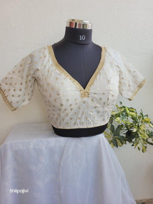 Silk Small Zari Butta Blouse with Sequence Lace work