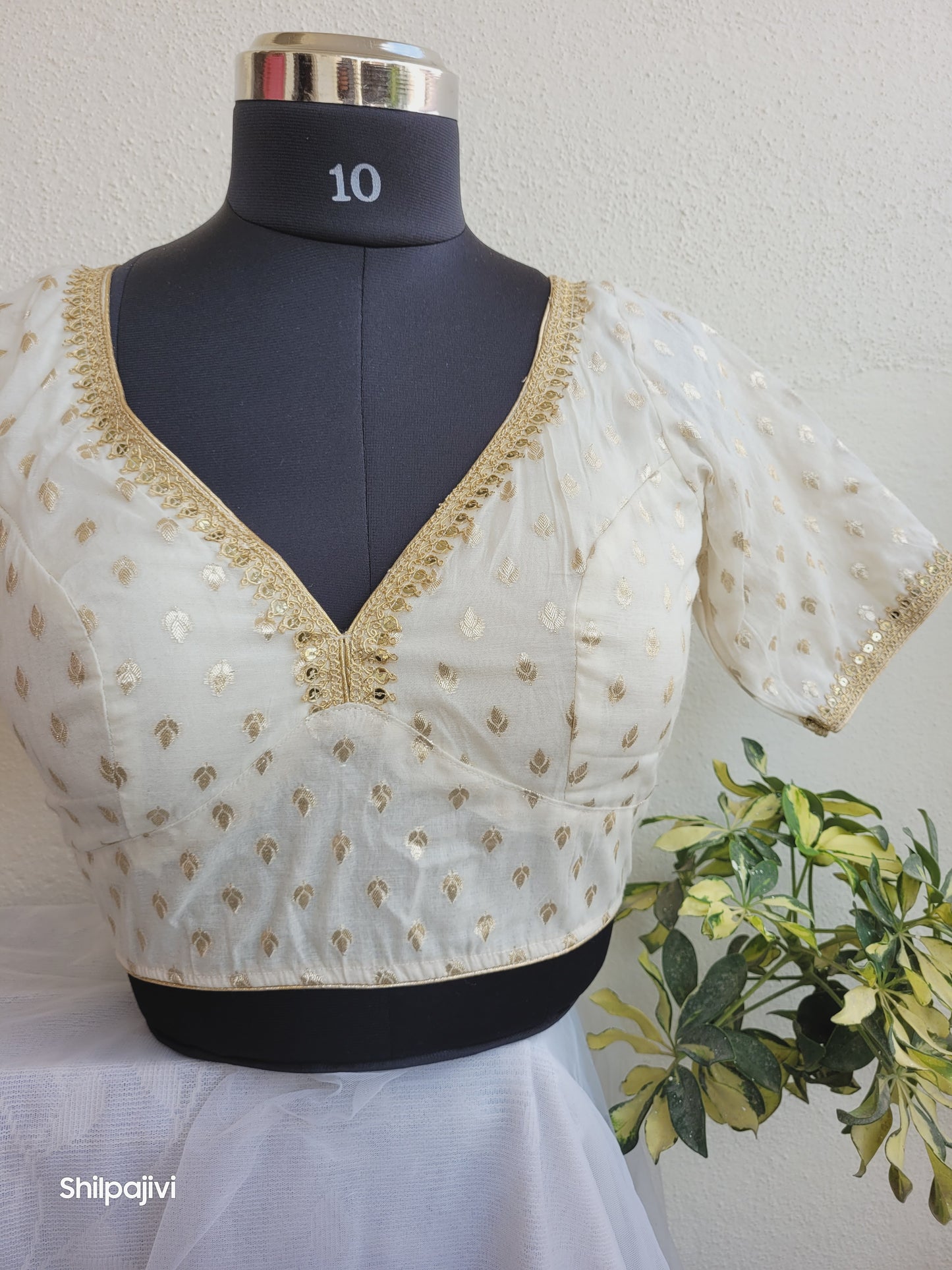 Silk Small Zari Butta Blouse with Sequence Lace work