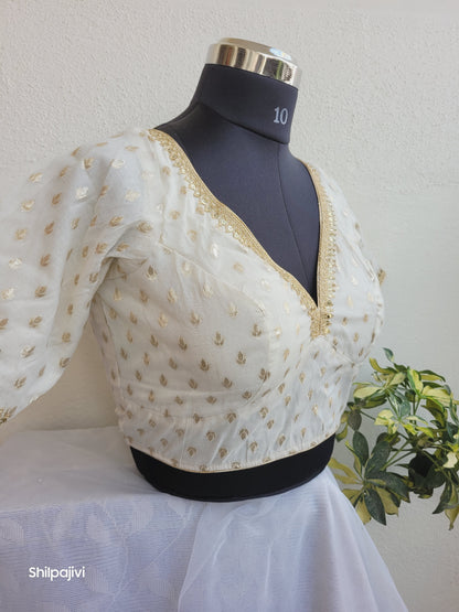 Silk Small Zari Butta Blouse with Sequence Lace work