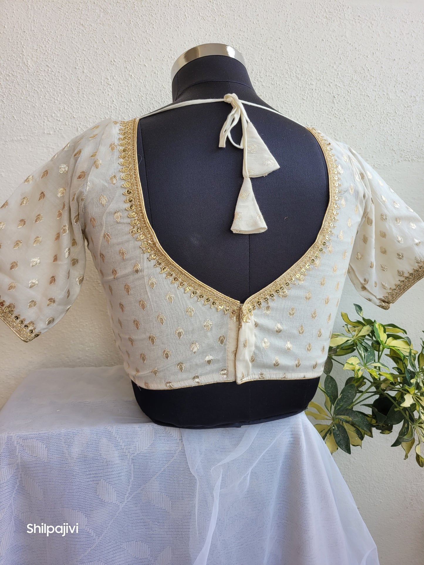 Silk Small Zari Butta Blouse with Sequence Lace work