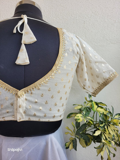 Silk Small Zari Butta Blouse with Sequence Lace work