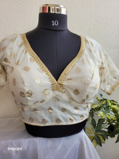 Silk Bindi Zari Butta Blouse with Sequence Lace work