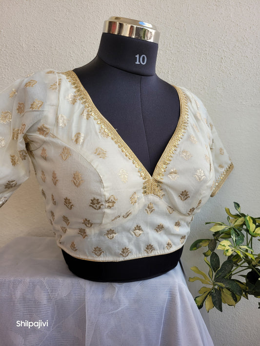 Silk Bindi Zari Butta Blouse with Sequence Lace work