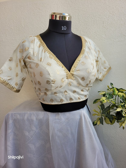 Silk Bindi Zari Butta Blouse with Sequence Lace work