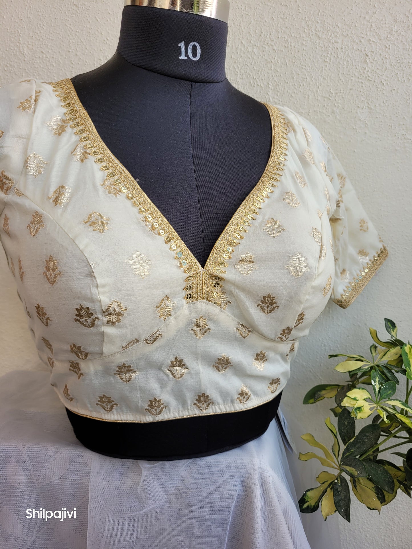 Silk Bindi Zari Butta Blouse with Sequence Lace work