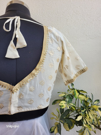 Silk Bindi Zari Butta Blouse with Sequence Lace work