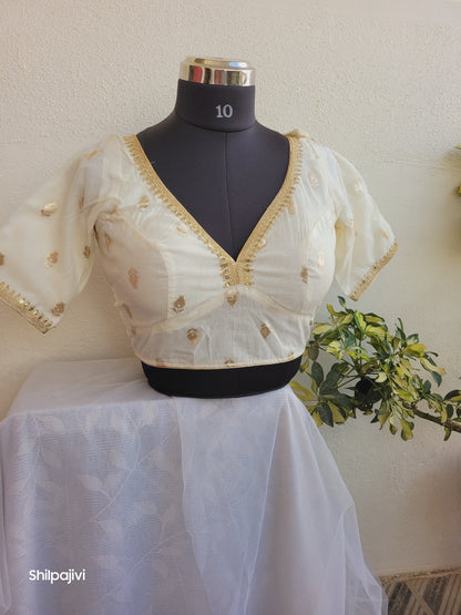 Silk Zari Butta Blouse with Sequence Lace work