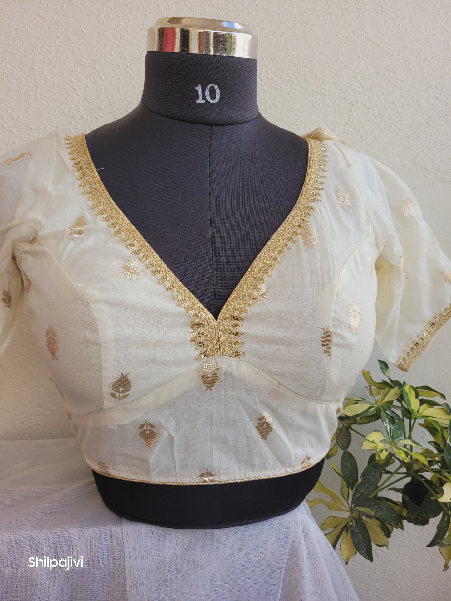 Silk Zari Butta Blouse with Sequence Lace work