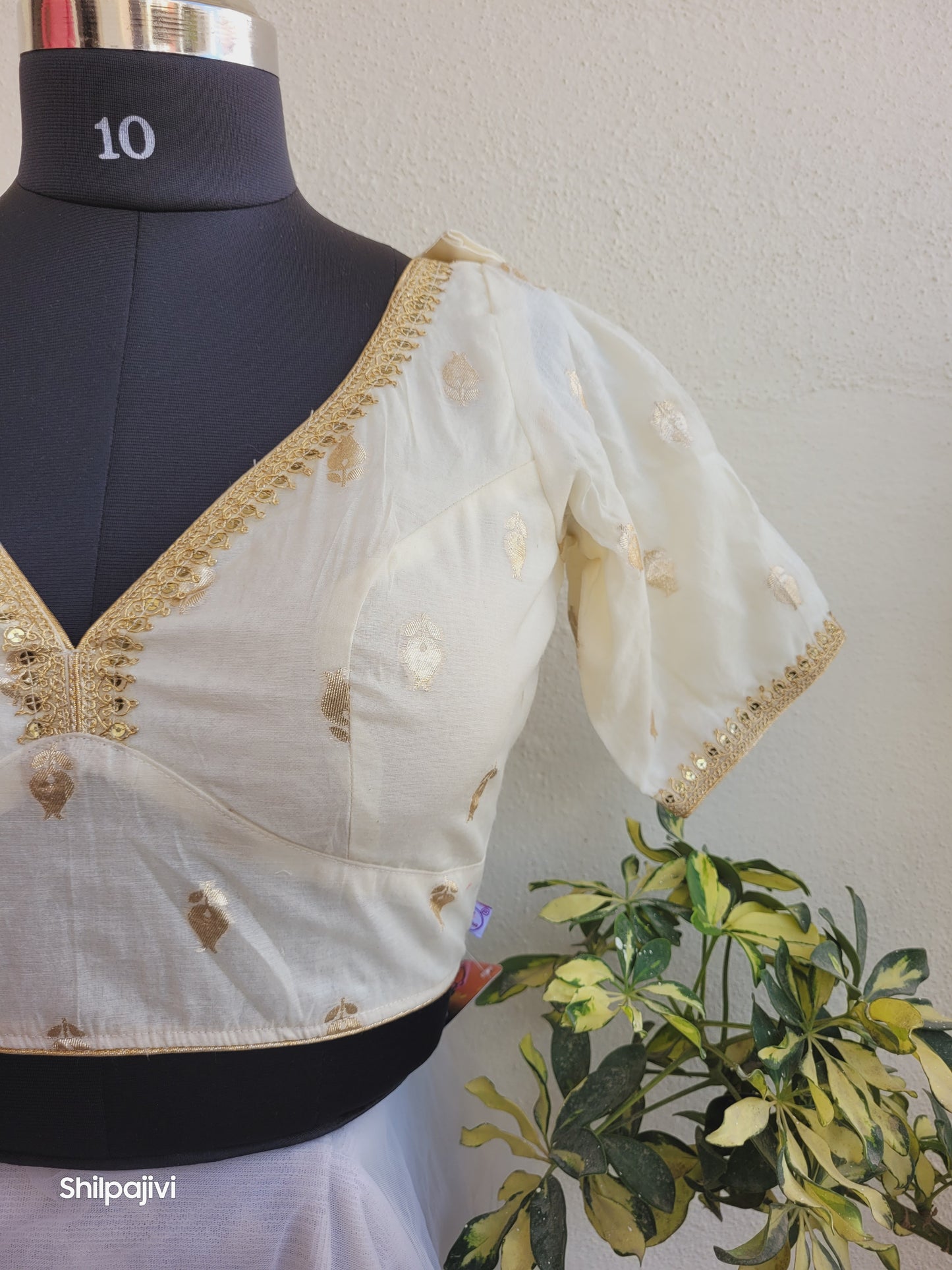 Silk Zari Butta Blouse with Sequence Lace work