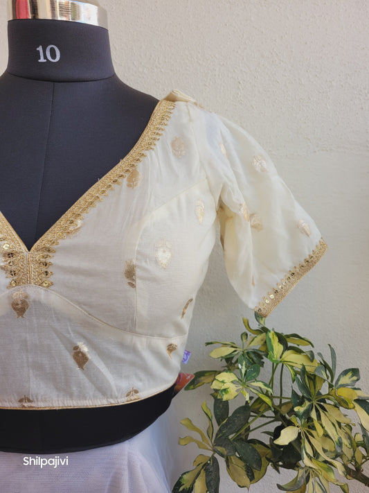 Silk Zari Butta Blouse with Sequence Lace work