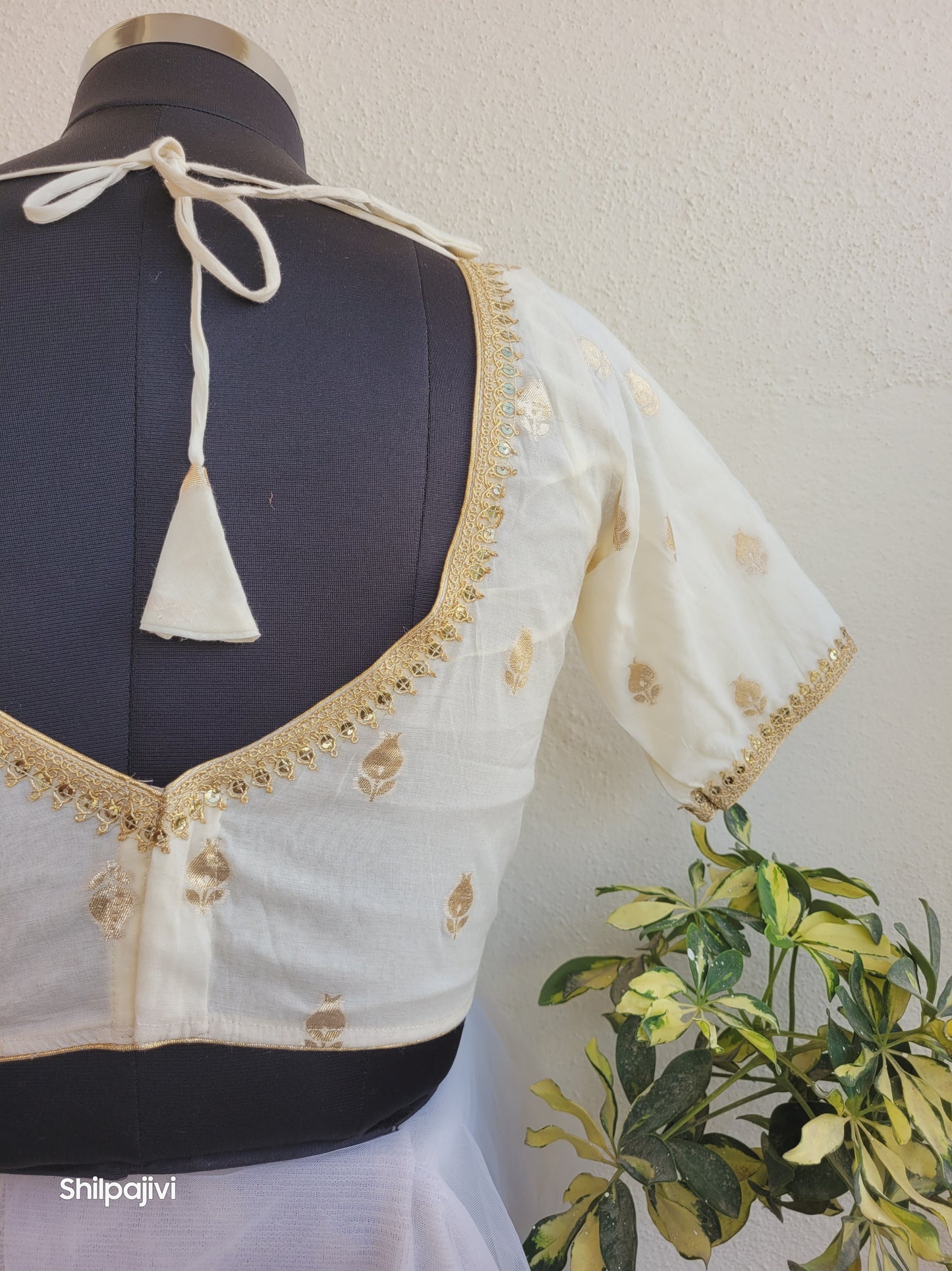 Silk Zari Butta Blouse with Sequence Lace work