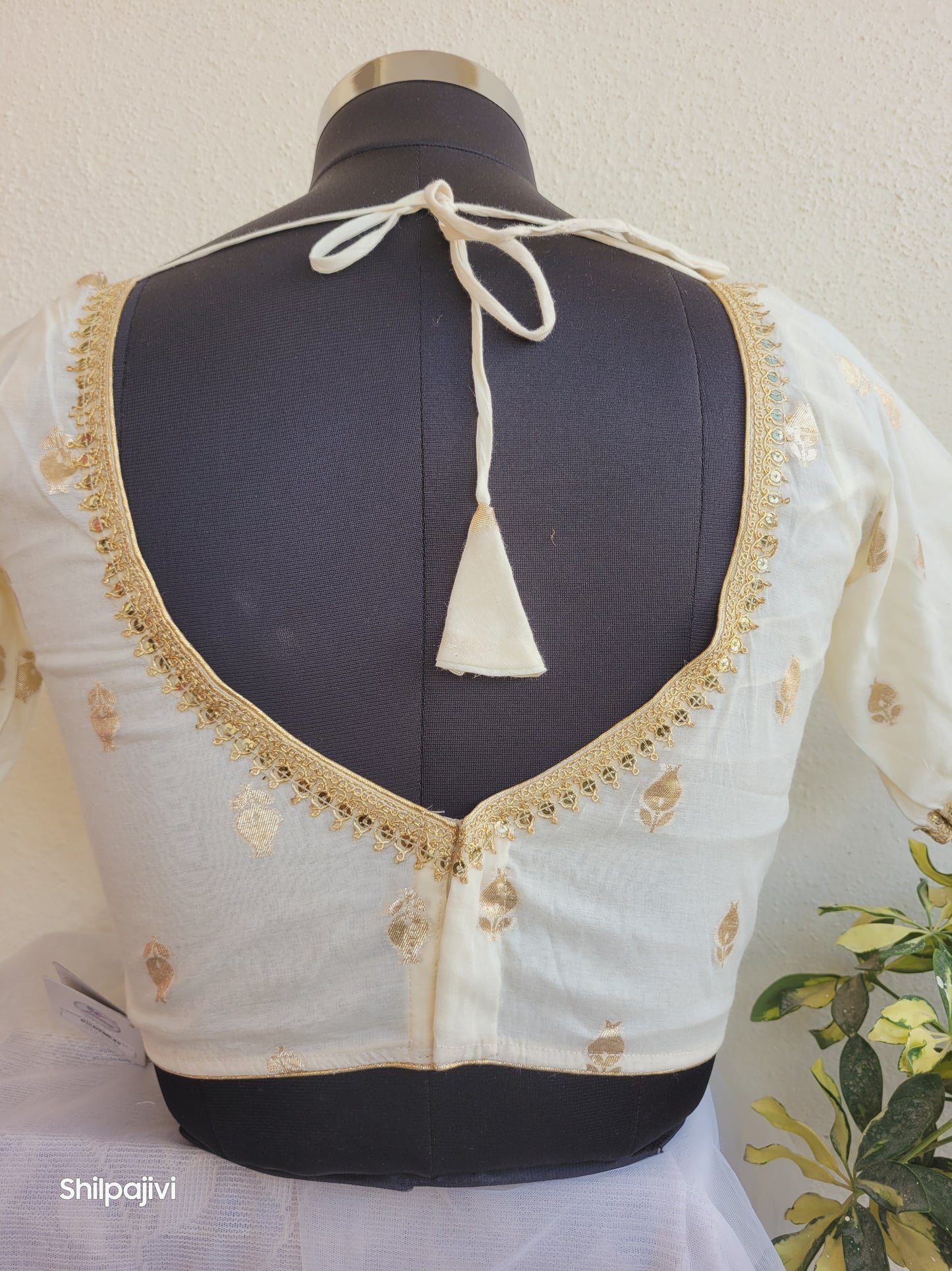 Silk Zari Butta Blouse with Sequence Lace work