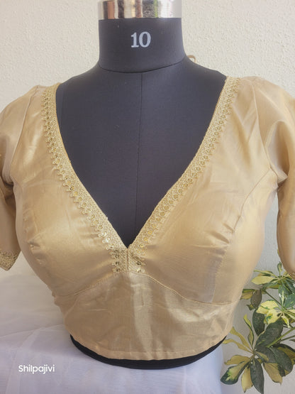 Shimmery Gold Tissue Silk Blouse with Sequence Lace