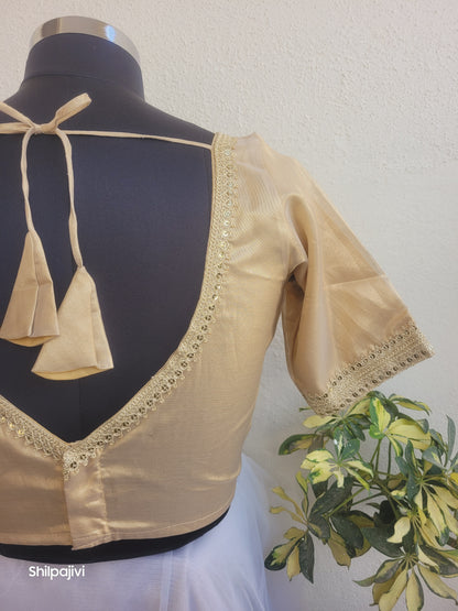 Shimmery Gold Tissue Silk Blouse with Sequence Lace