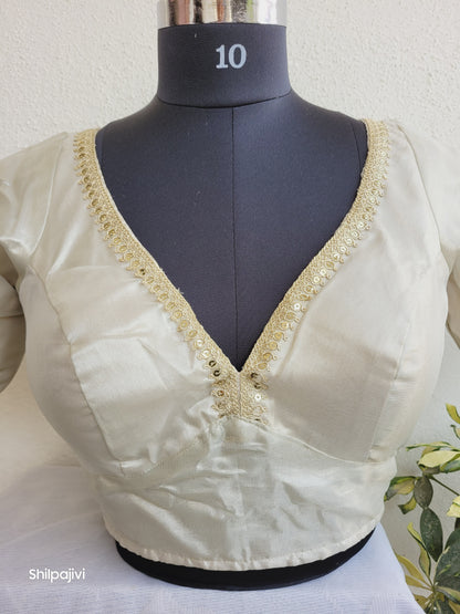 Shimmery offwhite Tissue Silk Blouse with Sequence Lace
