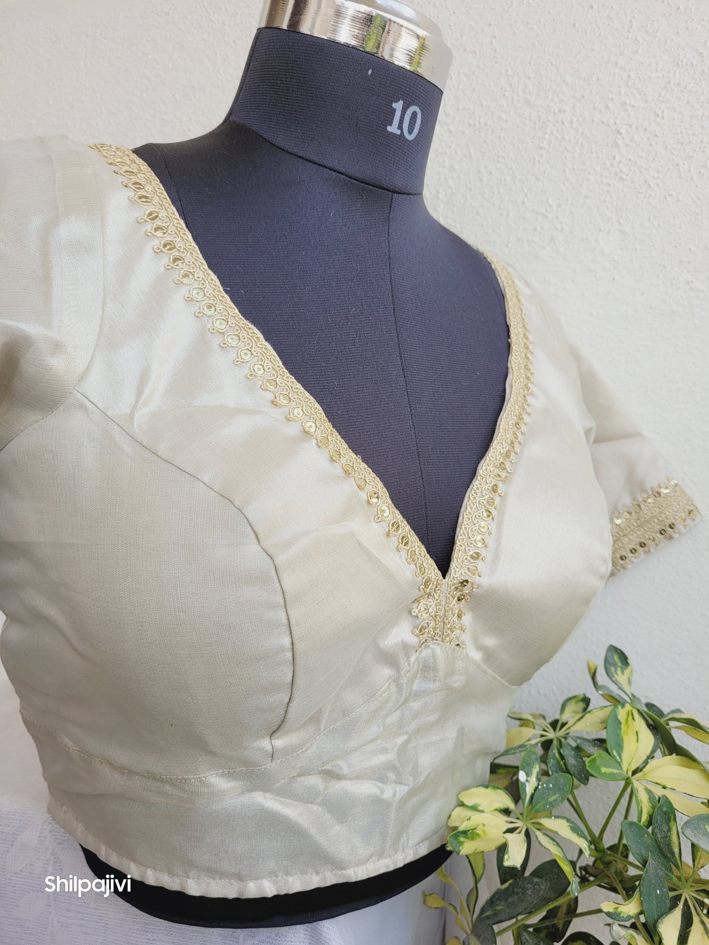 Shimmery offwhite Tissue Silk Blouse with Sequence Lace