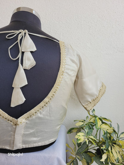 Shimmery offwhite Tissue Silk Blouse with Sequence Lace