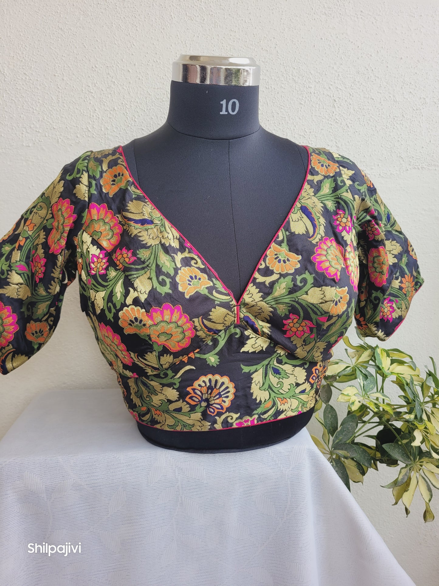 Black Banaras Silk Jacquard Readymade Blouse