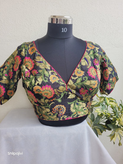 Black Banaras Silk Jacquard Readymade Blouse
