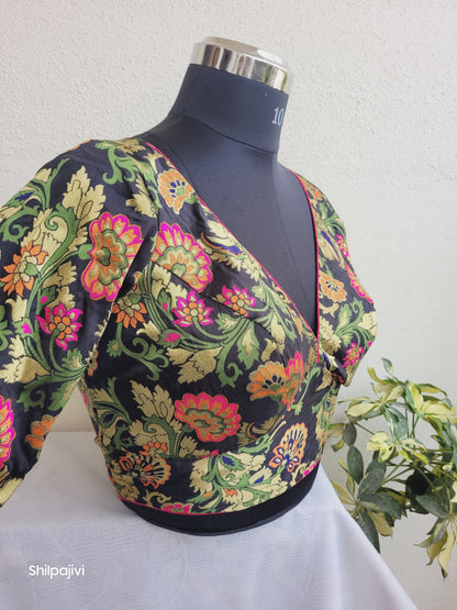 Black Banaras Silk Jacquard Readymade Blouse