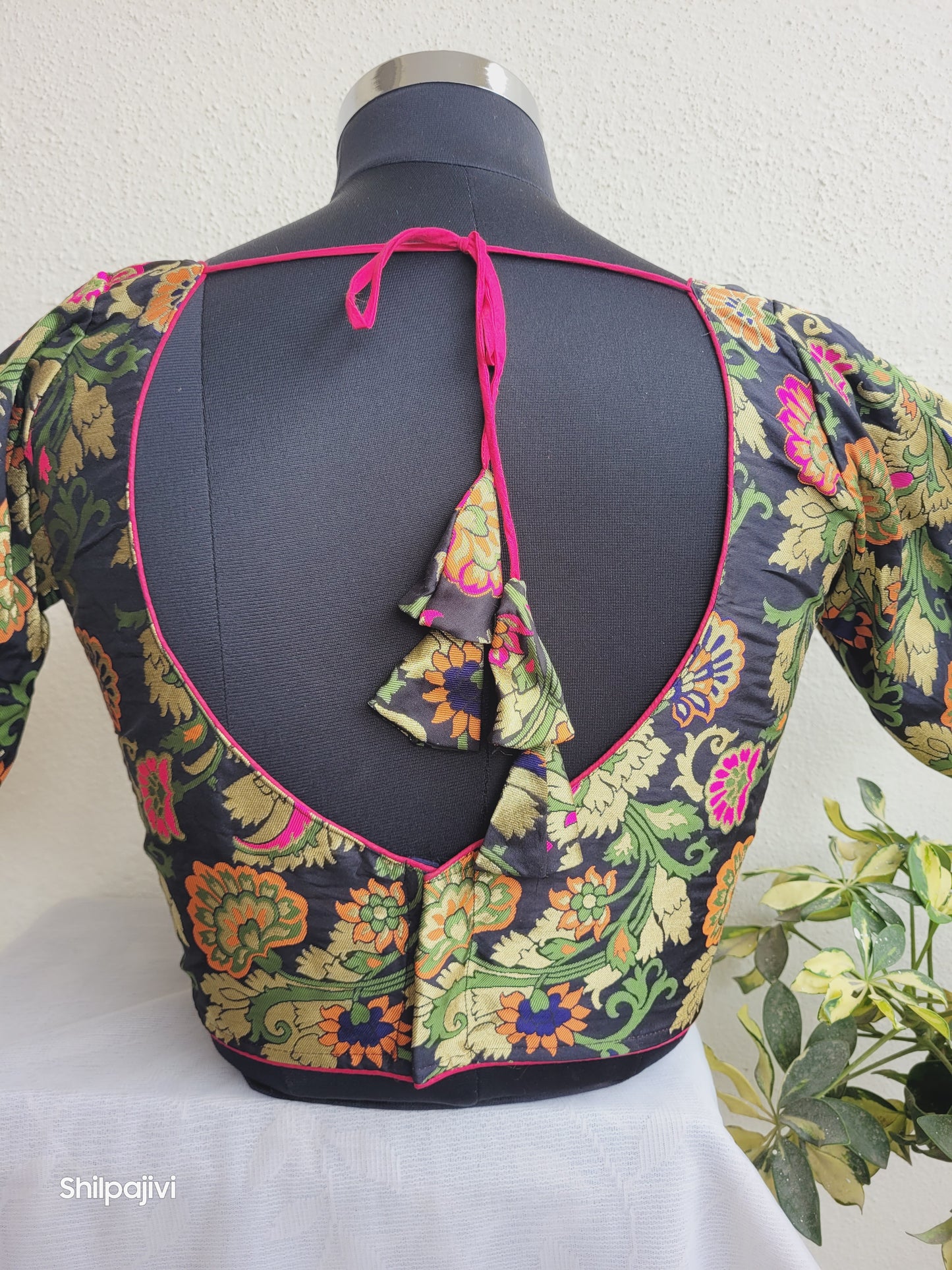 Black Banaras Silk Jacquard Readymade Blouse