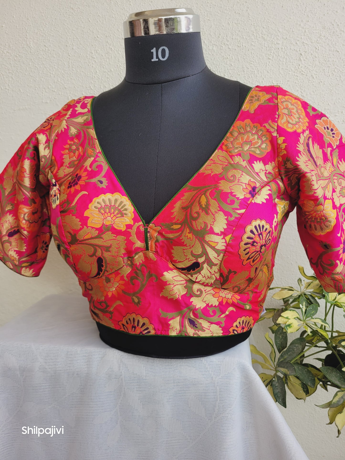 Pink Banaras Silk Jacquard Readymade Blouse