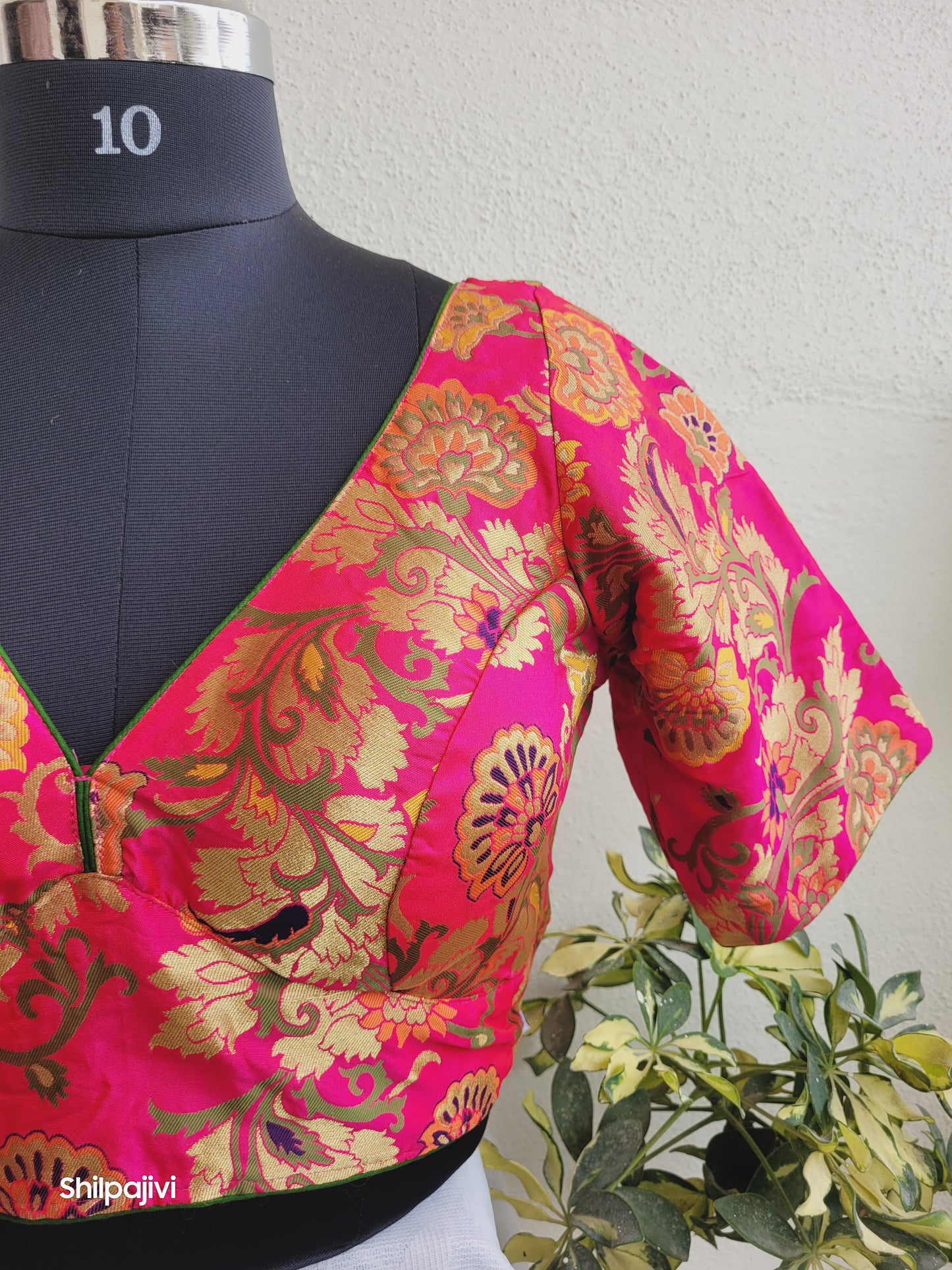 Pink Banaras Silk Jacquard Readymade Blouse