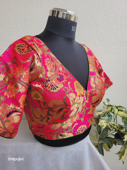 Pink Banaras Silk Jacquard Readymade Blouse