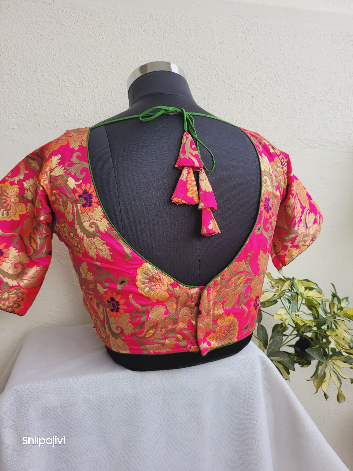 Pink Banaras Silk Jacquard Readymade Blouse