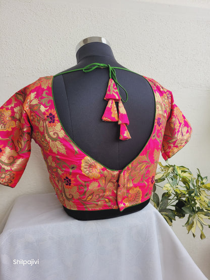 Pink Banaras Silk Jacquard Readymade Blouse