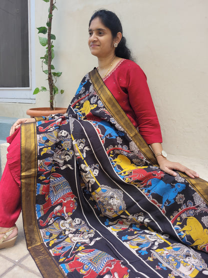 Kalamkari Chennur Silk Dupatta - Katha Red