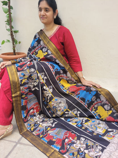 Kalamkari Chennur Silk Dupatta - Katha Red