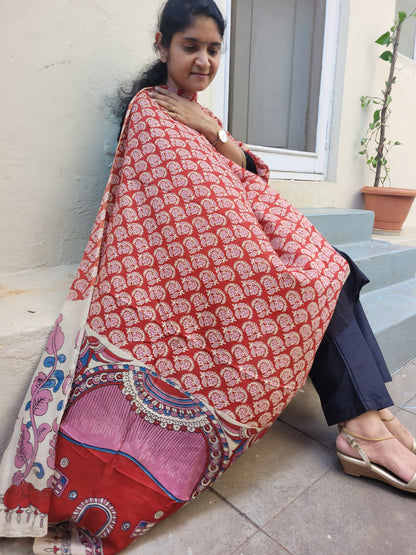 Kalamkari Chennur cotton silk Dupatta - Pink Butta