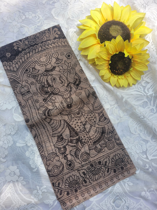 Kalamkari Kota cotton saree - without blouse (Black)