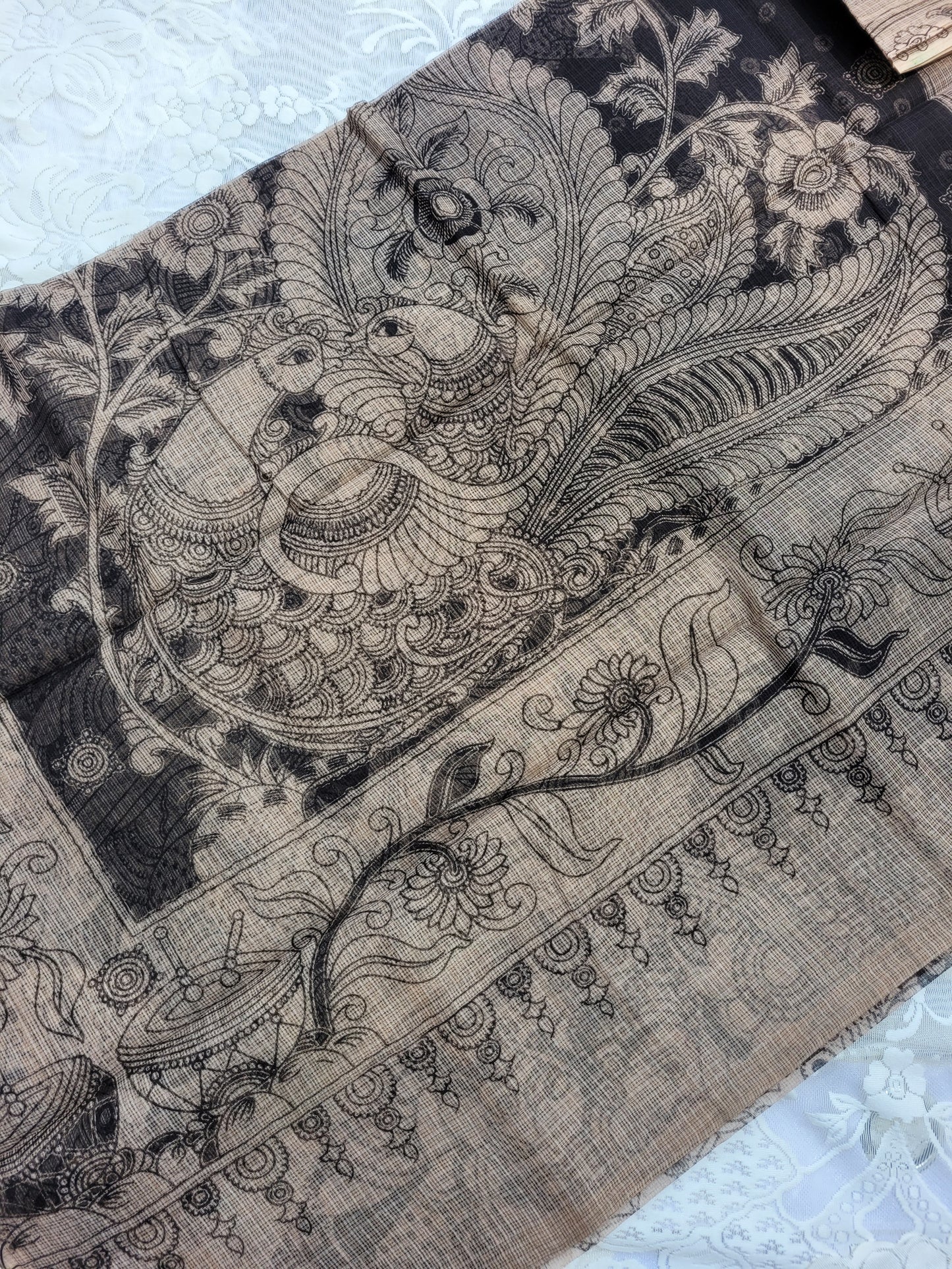 Kalamkari Kota cotton saree - without blouse (Black)
