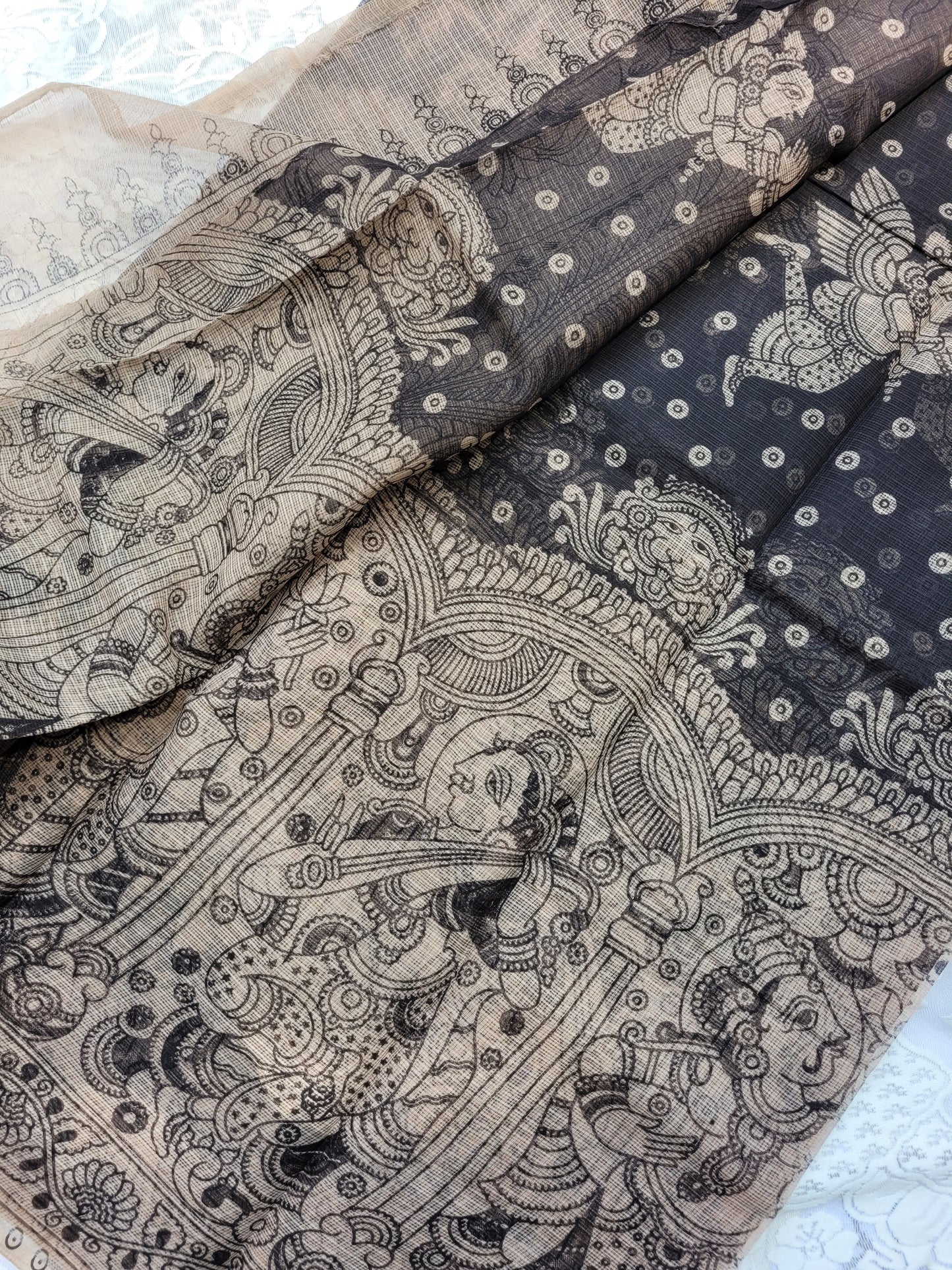 Kalamkari Kota cotton saree - without blouse (Black)