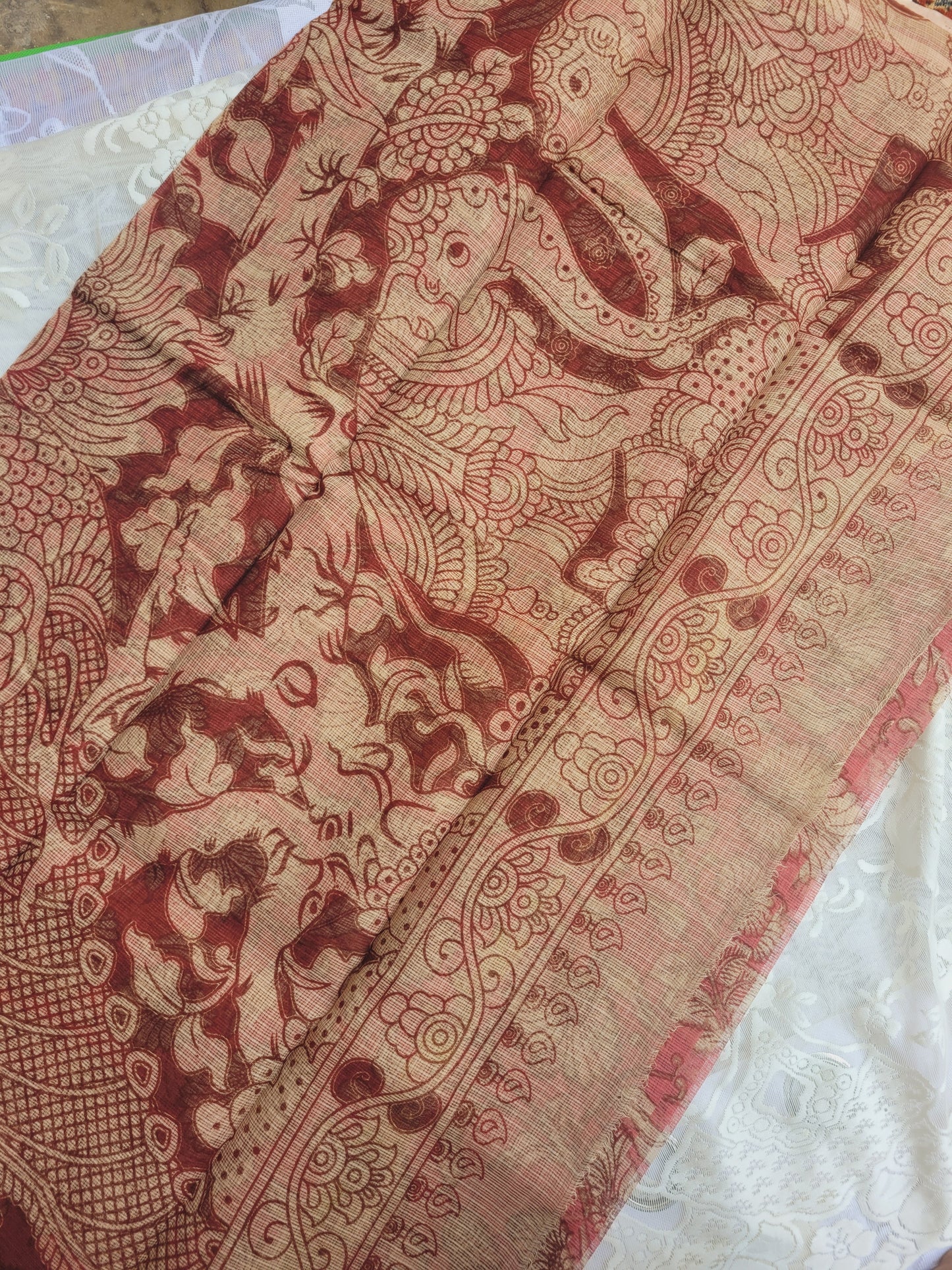 Kalamkari Kota cotton saree - without blouse (English pink)