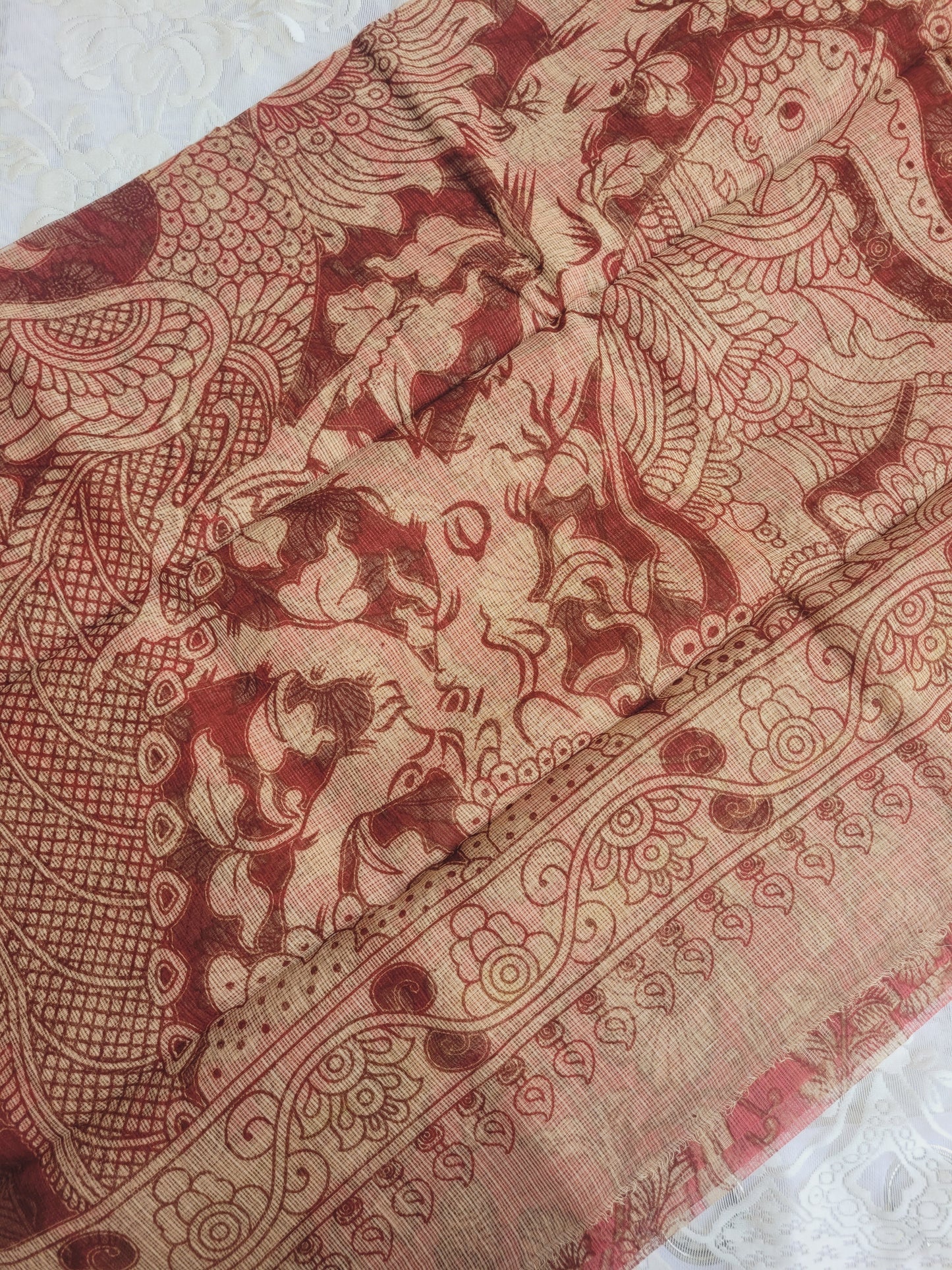 Kalamkari Kota cotton saree - without blouse (English pink)