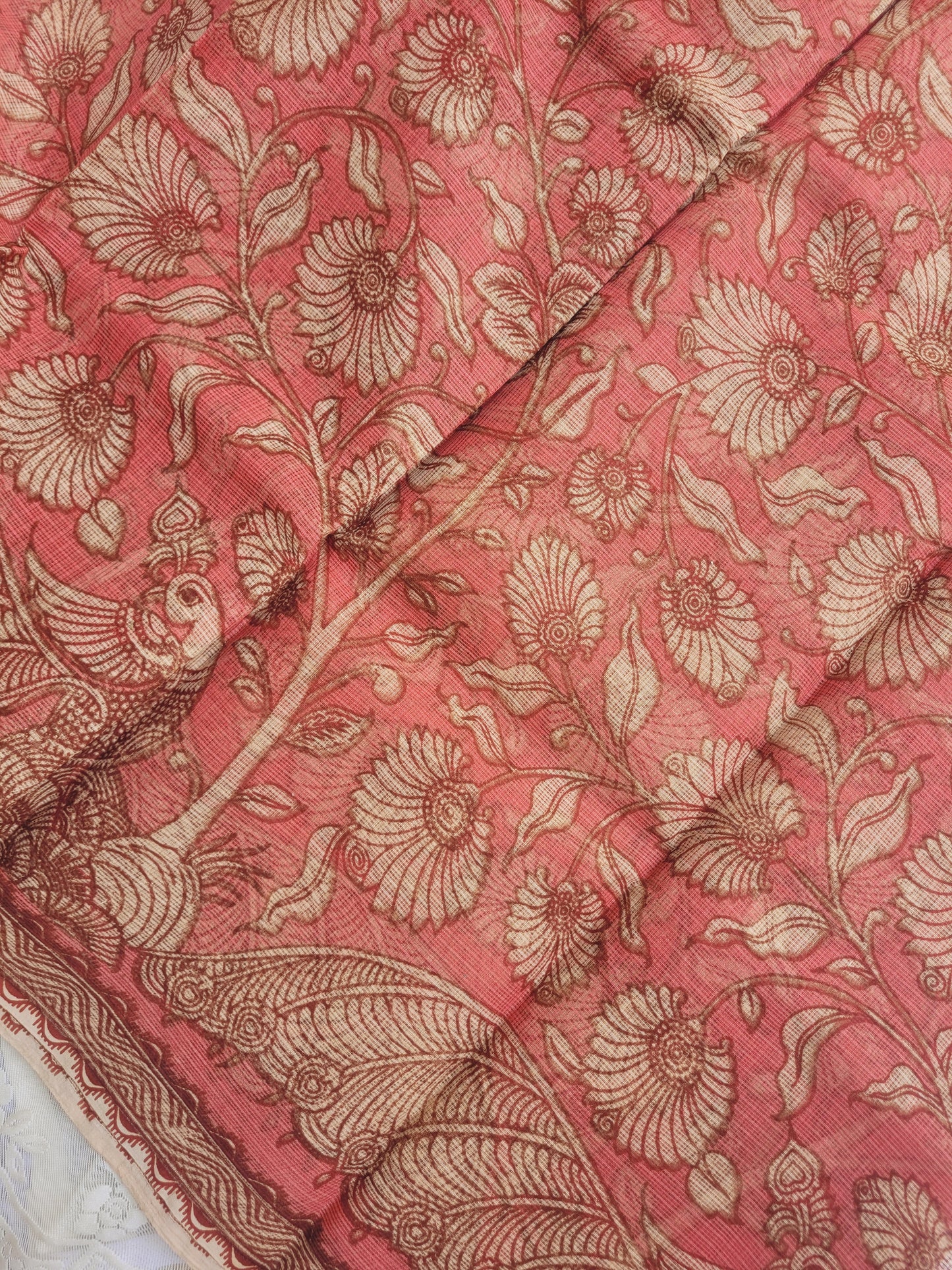Kalamkari Kota cotton saree - without blouse (English pink)