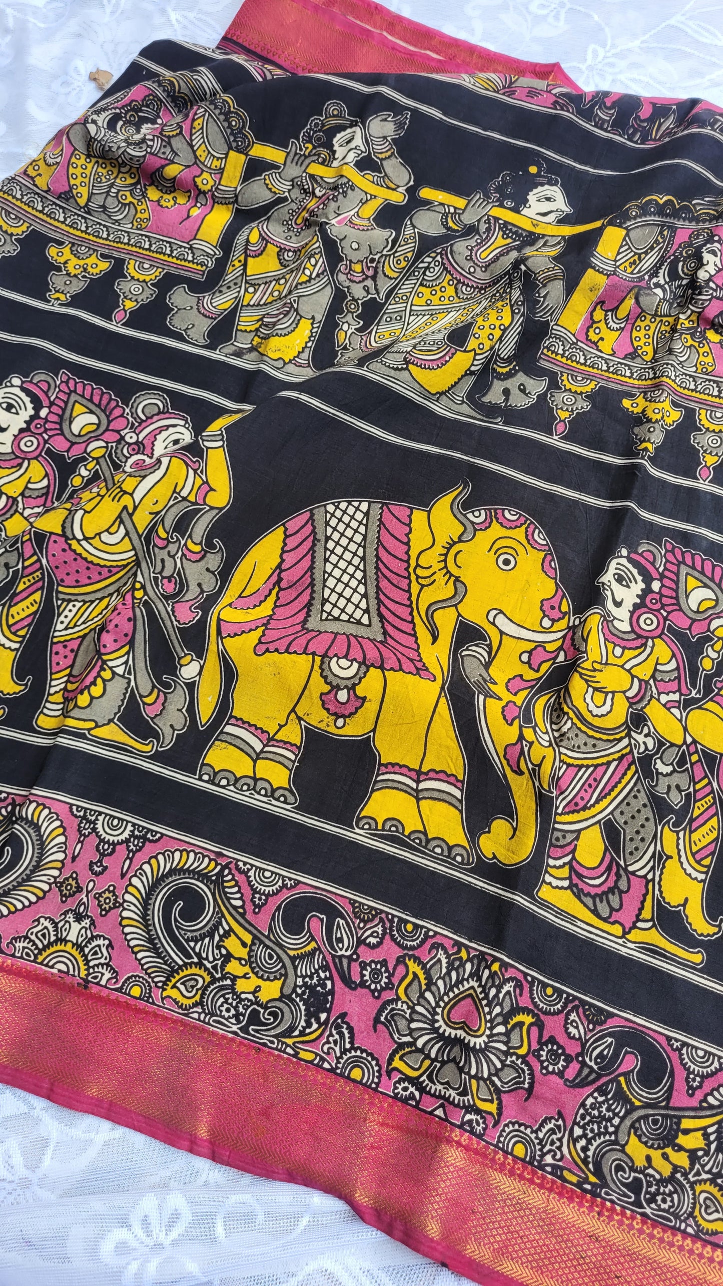 Pink Kalamkari Screen Printed Chennur Silk saree - Katha