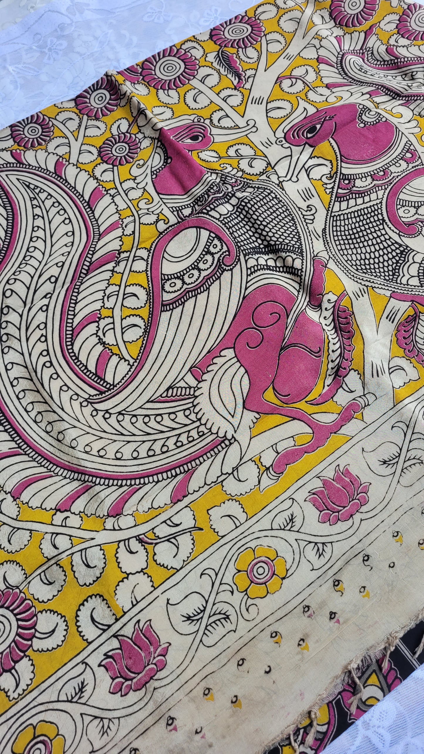 Pink Kalamkari Screen Printed Chennur Silk saree - Katha